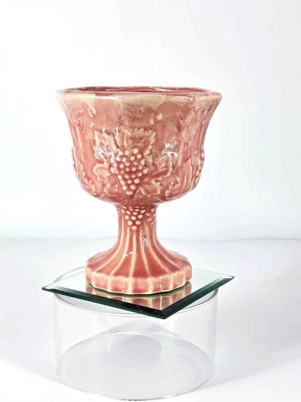 1950s American Bisque Ceramic Soft Pink Grape Pedestal Planter (Hull Pottery?)